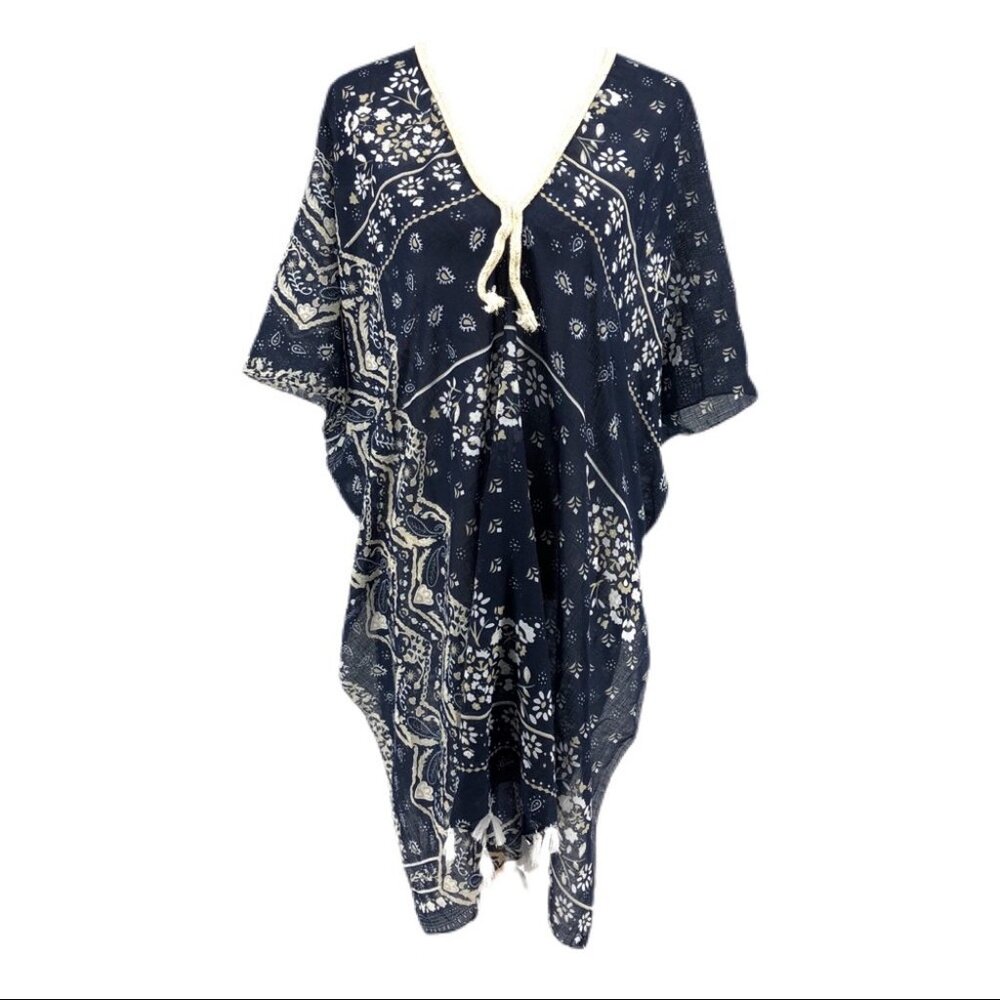 Pool To Party Navy Blue V-Neck Swim Bathing Beach Cover Up sz One Size
